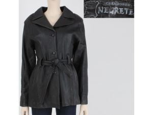 Size G Vintage 1990s Creaciones Negrete Black Sheepskin Leather Jacket Mexico 3/4 Length | M/L
