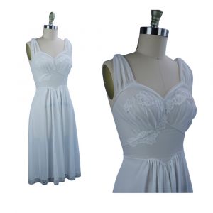 60s White Chiffon and Lace Vanity Fair Nightgown, Size 32