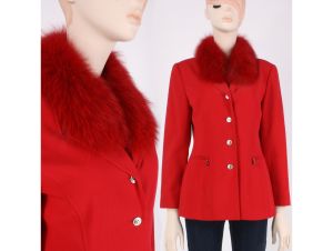 Vintage Y2K Dyed Red Fox Fur Fitted Valentines Blazer Top w Pockets | M