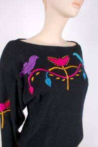 Vintage 1980s Lynn Novak Angora Wool Bold Embroidered SOFT Knit Sweater 80s | S/M - Fashionconstellate.com
