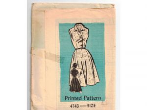1950s Shirtwaist Dress Sewing Pattern - Sleeveless Short or 3/4 Sleeve Button Front - Fit & Flare 50