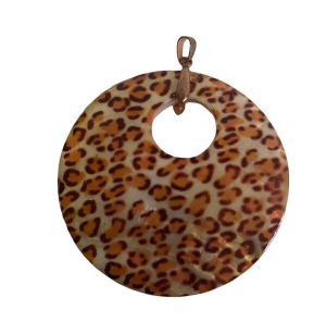 Vintage 1990’s Bold Extra Large Shell Leopard Print Pendant for Necklace