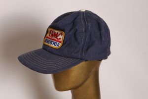 1970s 1980s Blue Denim Yellow, White and Red GMC Diesel Power Patch Baseball Cap Hat - L