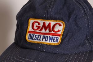 1970s 1980s Blue Denim Yellow, White and Red GMC Diesel Power Patch Baseball Cap Hat - L - Fashionconstellate.com