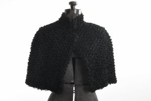 1900s Antique Edwardian Astrakhan Cloth Black Wool Cape | Lined and Quilted| AS IS w/Lining | XS/S  - Fashionconstellate.com