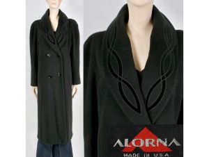 Vintage 90s Alorna Black Wool Long Length Cocoon Oversize Winter Coat | M to XL 