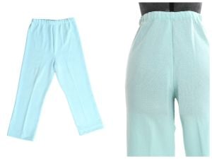 1960s Pants | Vintage 60s Pale Blue Knit Straight Leg Pants by Talbott | Size M/L - 27''-32''