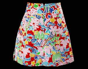 Novelty Print Skirt - 60s Snails Turtles & Butterfly Cotton Casual - Medium Size 8 1960s Preppie  - Fashionconstellate.com