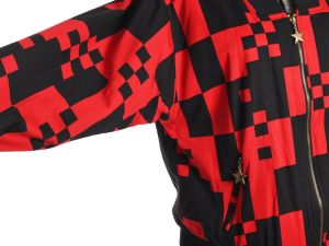 1980s Vintage 80s Red & Black Geometric Bomber Jacket by Janeve |  Size L - Fashionconstellate.com
