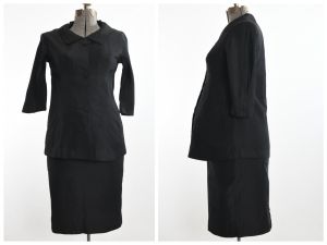 1960s Black Maternity Skirt Suit | Vintage Early 60s Saks Fifth Avenue | Adjustable Waistband |S-M