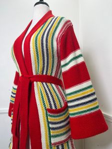 Small to Medium | 1970's Vintage Rainbow Striped Belted Cardigan with Pockets - Fashionconstellate.com