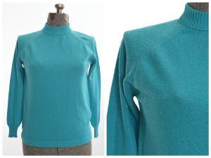 1960s Sweater | Vintage 60s Early 70s Blue Turquoise Knit Long Sleeve Shirt by Talbott Travler | M/L