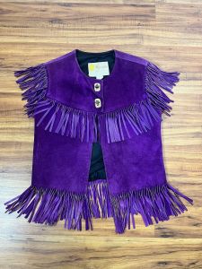 Small to Medium | 1960's Vintage Purple Suede Fringed Vest by Marquis of London - Fashionconstellate.com