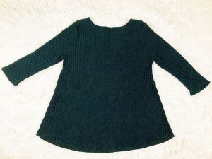 S/ Dark Emerald Green Shirt, Ribbed Half Sleeve Top with Wooden Buttons, Babydoll Cut Blouse - Fashionconstellate.com
