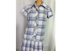 Vintage 70s Dress Plaid Schoolgirl Mod Dropped Waist Pleated Skirt Button Front by Kenny Classics - Fashionconstellate.com