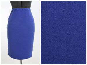 Vintage 1960s Blue Violet Knit Pencil Skirt by Talbott Travler| Size XS-S | Elastic Waist