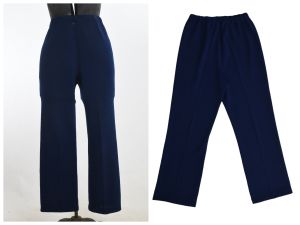 1960s Vintage Navy Blue Knit Straight Leg Pants by Talbott | Small Elastic Waist | Size XS/S  - Fashionconstellate.com