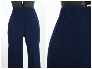 1960s Vintage Navy Blue Knit Straight Leg Pants by Talbott | Small Elastic Waist | Size XS/S 
