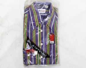 Size 10 Teen Boy's Purple Shirt - As Is Faded 1960s 70s Cotton Striped Long Sleeve Top 60s Mod Teen