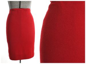 1960s Red Skirt | Vintage 60s Sweater Pencil Skirt by Talbott Travler  | Size Medium | Elastic Waist