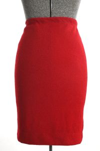 1960s Red Skirt | Vintage 60s Sweater Pencil Skirt by Talbott Travler  | Size Medium | Elastic Waist - Fashionconstellate.com