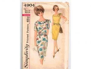 1960s Dress Sewing Pattern - Misses Size 14 Sleeveless Short Sleeve Mid Century Shift with Side Tie - Fashionconstellate.com