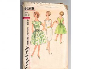 1950s Dress Sewing Pattern Full Skirt or Straight Skirt Cowl Neck That Vs In Back Bust 34 Simplicity