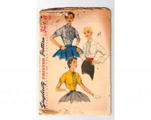 1950s Blouse Sewing Pattern - Short or Long Sleeve Button Front Shirt - Sexy 50s Sheer Top Housewife