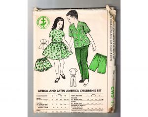 1950s 60s Child's Sewing Pattern - Size 10 Girls Dress & Boys Shirt Pants Shorts - Africa and Latin 