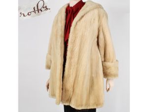 Vintage 1950s Ivory Sheared Lamb Fur Stroller Coat Portrait Collar | L/XL