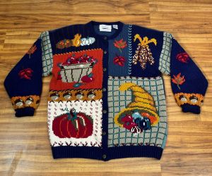 Curvy-XXL | 1990's Vintage Novelty Autumn- Themed Cardigan | Thanksgiving | Harvest - Fashionconstellate.com