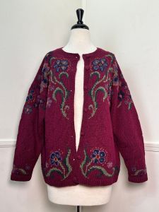 Curvy - XXL | 1990's Vintage Floral Knit Cardigan by Bushwacker