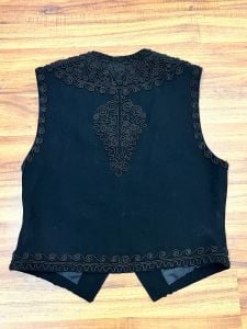 Medium - Size 6 | 1990's Vintage Black Wool Waistcoat with Soutache Braid by DKNY - Fashionconstellate.com
