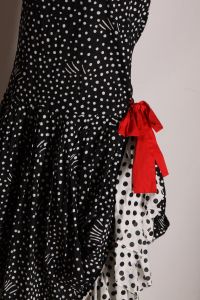 1980s Black and White Polka Dot Gathered Skirt Wide Strap Pin Up Style Senorita Dress by Casi - S - Fashionconstellate.com