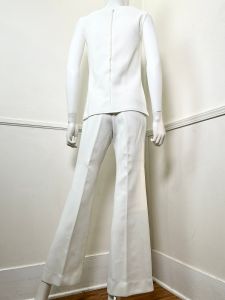 Small to Medium | 1970's Vintage Mod White Top and Pants Set - Fashionconstellate.com