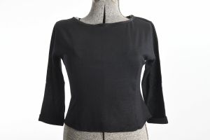 1950s Black Pinup Sweater | Vintage 50s Thin Wool Boat Neck Sweater | Dolman Sleeve | Size Medium