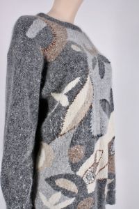 Vintage 1980s SEGUE Gray Silk Angora Abstract Sequin SOFT Knit Sweater | M to XL - Fashionconstellate.com