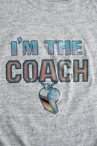 Vintage Late 70s Early 80s I'm The Coach Short Sleeve Decal Gray Shirt by Sportswear | Size L/XL - Fashionconstellate.com