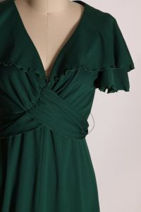 1970s Forest Green Flutter Short Sleeve Full Length Tie Back Ankle Length Formal Dress - Fashionconstellate.com