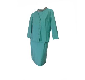 Mod Vintage 60s Sheath Dress and Jacket Beaded Cocktail Suit | L/XL - Fashionconstellate.com