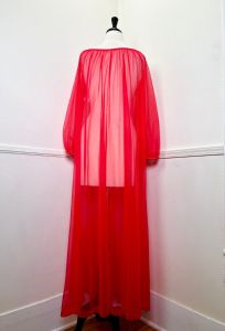 Medium | 1960's Vintage Red Sheer Nylon Peignoir by Komar | Valentines Day - Fashionconstellate.com