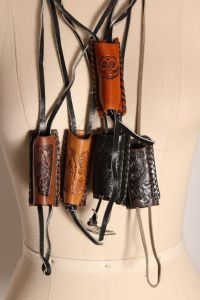 Deadstock 1970s Leather Tooled Floral Flower & Owl Assorted Cigarette Lighter Holder Necklace Pouch - Fashionconstellate.com