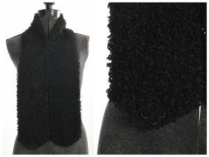 1900s Wool Scarf | Antique Edwardian Astrakhan Cloth Black Wool Stole | AS IS with Lining Damaged - Fashionconstellate.com