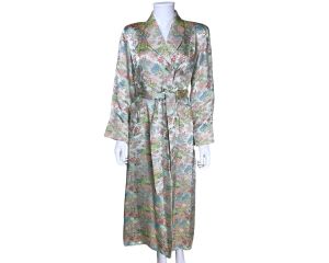 Vintage 1940s Dressing Gown Woven Satin Asian Motifs Lounging Robe M