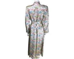 Vintage 1940s Dressing Gown Woven Satin Asian Motifs Lounging Robe M - Fashionconstellate.com