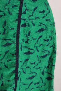 1970s Green and Navy Blue Novelty Flying Duck Goose Corduroy Wrap Skirt - Fashionconstellate.com