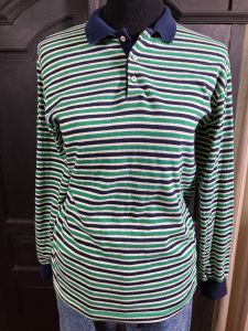 M/ Men’s Vintage Long Sleeve Striped Shirt, 80’s Multicolor Polo Shirt by Kenneth Gordon