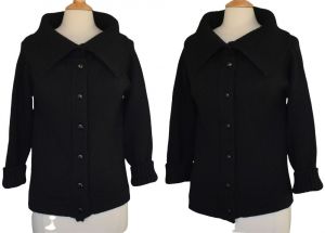 50s Black Cardigan Sweater Designer Geistex Geist and Geist Wool Rockabilly Cardigan Oversize Collar