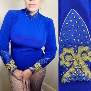 Curvy- Extra Large | 1990's Vintage Blue Jeweled Bodysuit