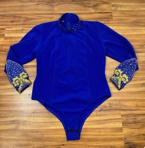 Curvy- Extra Large | 1990's Vintage Blue Jeweled Bodysuit - Fashionconstellate.com